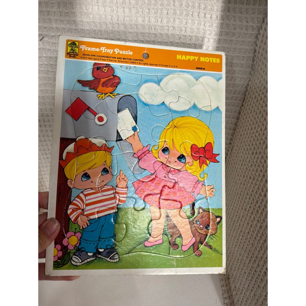Vintage 1973 Kids Merrigold Press Happy Notes Frame Tray Puzzle OS Multicolor
